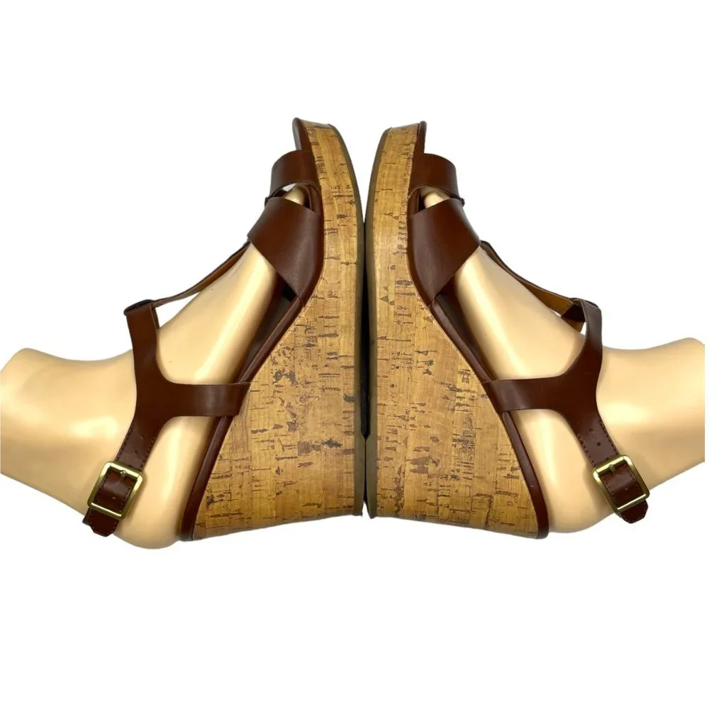Franco Sarto Womens Brown Faux Leather Strappy Platform Wedge‎ Sandal Size 9.5M